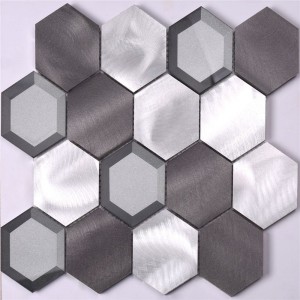l'alluminio metallico mix vetro esagono tessera al mosaico, di muro della cucina paraspruzzi