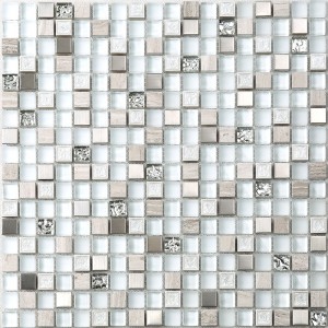 Mattonelle di mosaico del tassello di pietra miste di vetro bianco eccellente per la parete del bagno