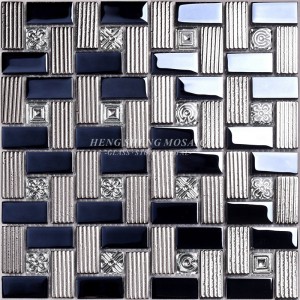 HDT01 12x12 modello quadrato che placca le mattonelle decorative della parete del mosaico di vetro iridescente lucido nero e del nastro